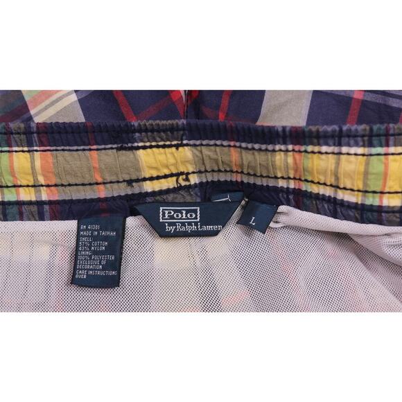 Polo Ralph Lauren Vintage Men Madras Plaid Cotton Nylon Swim Trunks Shorts Large - Picture 4 of 6